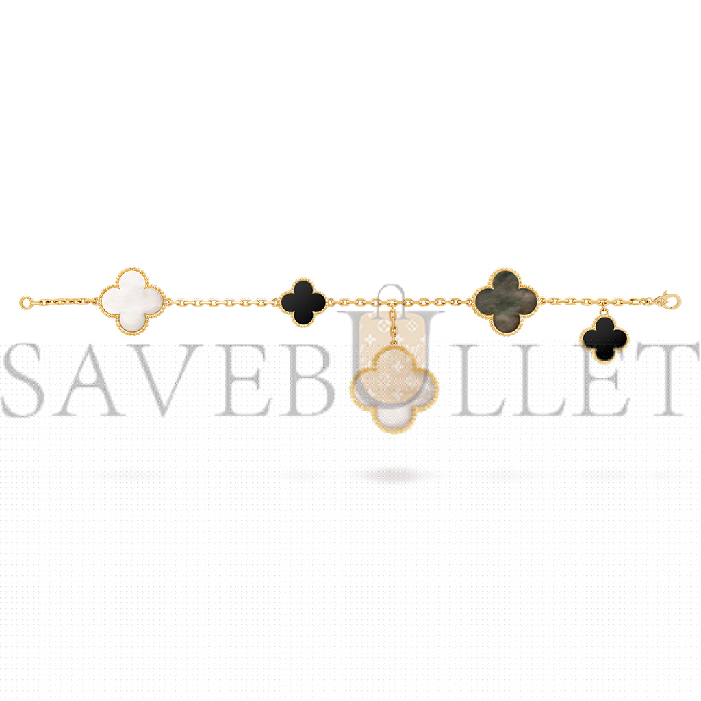 V*N CL*F  arpels magic alhambra bracelet, 5 motifs - yellow gold, mother-of-pearl, onyx  vcard78700